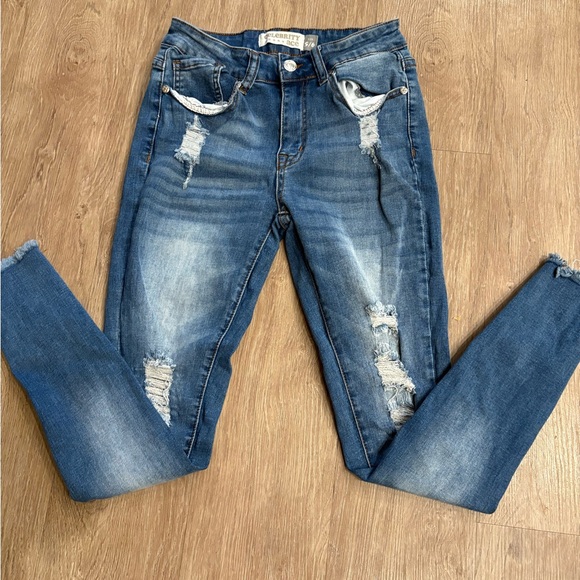 Celebrity Pink Ripped Blue Skinny Jeans - Picture 1 of 3